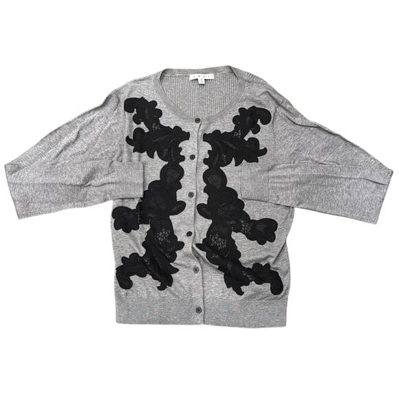 CAbi Women's Applique Cardigan Gray Black Size M - Picture 3 of 11